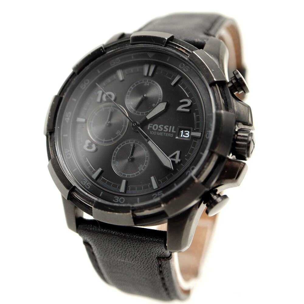 Fossil Dean Men's All Black Chronograph 45mm Watch Leather FS5133 w New Battery